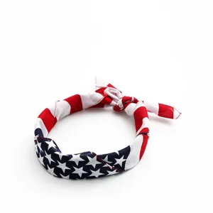 Detail shot of pure cotton bandana with US flag stars and stripes for outdoor use