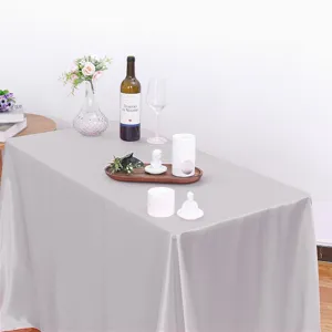 Mantel cuadrado de saten gris claro para decoracion de mesa de banquete de boda y restaurante.
