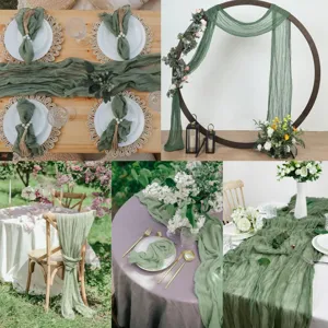Elegante runner da tavola in garza verde salvia per matrimoni e decorazioni feste
