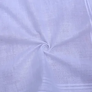 Pure white cotton handkerchief detail view showing fine woven texture and striped border design.