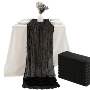 Runner da tavola nero in garza per decorazioni di matrimoni e feste su tavolo bianco