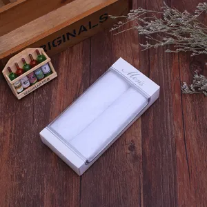 Pure white men's handkerchief set in box, soft cotton fabric, elegant packaging for daily use.