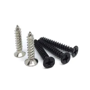 Set of black and silver Phillips countersunk self-tapping screws for furniture assembly