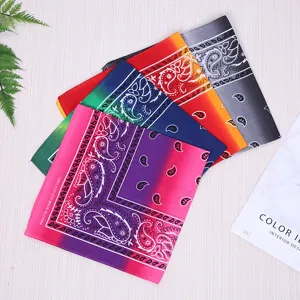 Bandana Degradado Paisley 100% Algodón Pañuelo Cuadrado Multifuncional Deporte Al Aire Libre Tocado Hip Hop Calentador Cuello