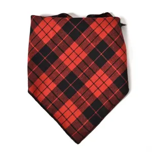 Red and black plaid pet bandana, cotton triangular scarf, comfortable fashion dog cat accessory.