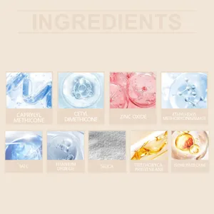 Vue détail des ingrédients de poudre fixatrice cosmétique avec composants actifs.