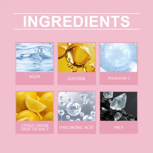 Dettagli degli ingredienti dello spray fissante con aqua, glicerina e acido ialuronico.