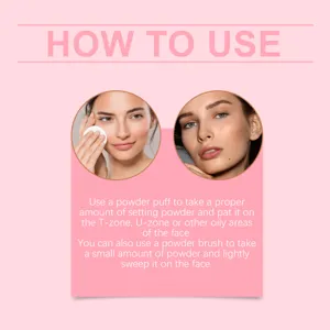 Makeup setting powder user guide detail image with clear application steps and model photos.
