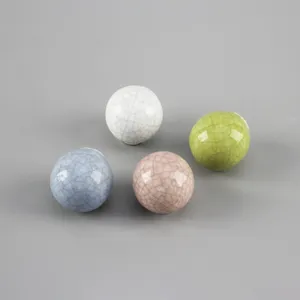 Decorative cracked glaze ceramic ball knobs for cabinets in assorted pastel colors