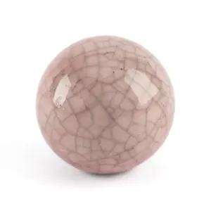 Pink ice-crackle ceramic round knob, decorative single hole handle for cabinets and drawers