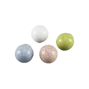 Set of four crackle glaze ceramic round cabinet knobs in various pastel colors for furniture