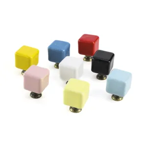 Modern colorful ceramic cube cabinet knobs for wardrobe drawers and cupboards handles