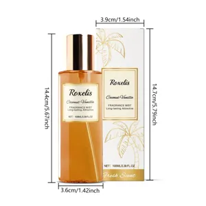 Spray corpo vaniglia cocco 100ml nebbia profumata con confezione elegante e dettagli.