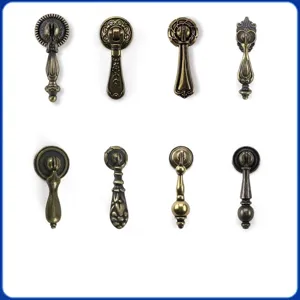 Vintage European Zinc Alloy Pendant Cabinet Handle Antique Bronze Relief Floral Pattern Single Hole Drawer Pull Furniture Hardware