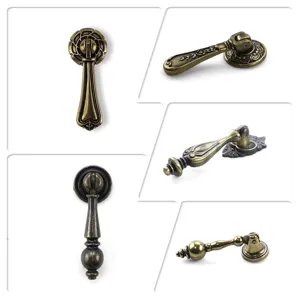 Vintage zinc alloy drawer pulls in antique bronze finish with intricate carvings