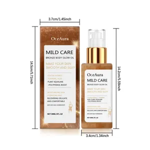 Detailed dimensions of OceAura Bronze Body Glow Oil bottle and outer packaging box