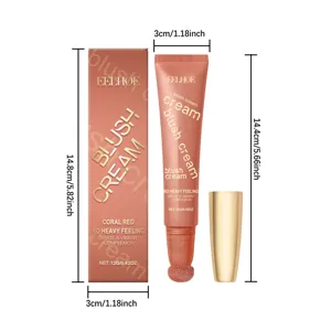 Λεπτομερής προβολή του EELHOE coral red blush cream με διαστάσεις και συσκευασία