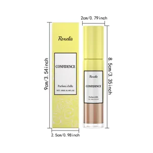 Gelbes Rollerball-Parfüm-Set mit 10-ml-Fläschchen und Box mit detaillierten Maßen