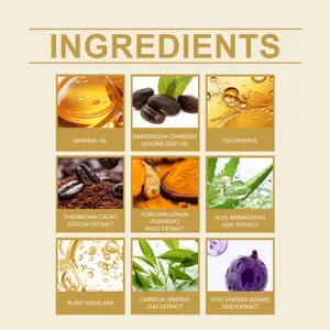 Key ingredients list for bronze body shimmer and highlight oil with natural extracts