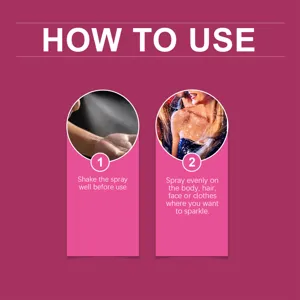 Instructions for using glitter spray on body and hair for festivals