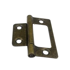 Detail view of thickened antique brass cabinet hinge, durable door hardware for furniture.