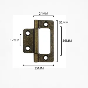 Antique bronze cabinet door hinge heavy duty hardware with precise dimension markings.