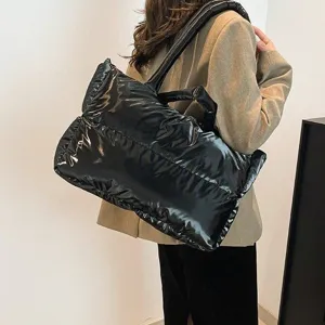 2024 Winter stylish minimalist black puffer tote bag made of high-quality space cotton