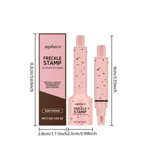 Detailed dimensions and dark brown packaging of Zephoco faux freckle stamp pen