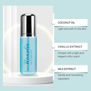 Vue détaillée du flacon de brume capillaire et corporelle à la noix de coco de 50 ml.