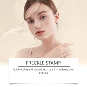 Realistic freckle stamp makeup effect on model's face for natural look.