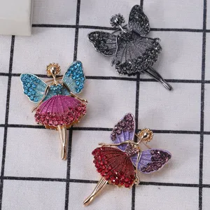 Sweet Ballet Girl Dancing Butterfly Brooch Pin Alloy Rhinestone Full Drill Lapel Pin Accessories For Women Suit Coat Jewelry
