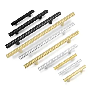Modern stainless steel cabinet handles in various lengths, black gold and silver colors