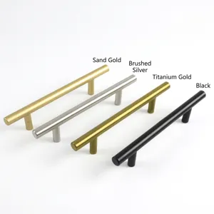 Modern stainless steel T-bar furniture handles in four elegant finishes for cabinets