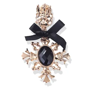 Vintage Gold Plated Cross Bow Brooch With Black Artificial Gemstone Elegant Fashion Jewelry Accessory For Women