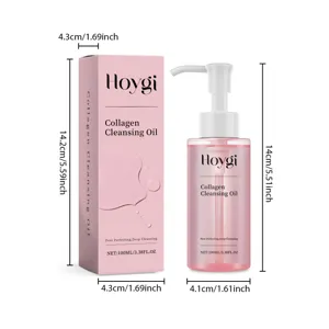 HOYGI Huile démaquillante au collagène, flacon et boîte avec dimensions en pouces et cm