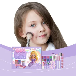 Kids makeup set with eyeshadow, lipstick and brushes for imaginative play and dress up.
