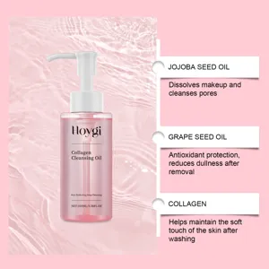 Gros plan sur l'huile démaquillante au collagène Hoygi avec jojoba et pépins de raisin