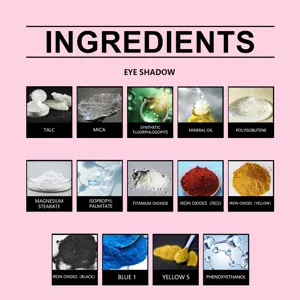 Detailed ingredient list for children's eyeshadow featuring safe components like mica and talc