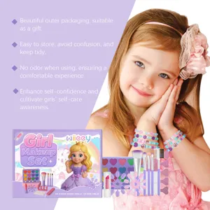 WIIEEY kids makeup set with safe eyeshadow, lipstick, and brushes for creative girl styling.