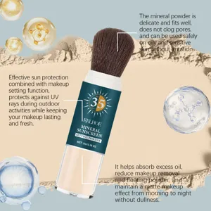Pinceau poudre fixante solaire minerale SPF 35, controle du sebum et fini mat naturel.