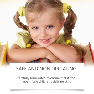 Close-up detail of children makeup set featuring a sweet smiling girl with safe gentle formula.