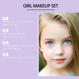 Children makeup set detail showing safe formula, vibrant colors, and portable design features.