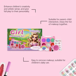 Comprehensive children's makeup kit with eyeshadow, blush, lipstick, and nail art.