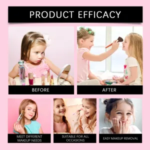 Children's makeup set showing before and after results and easy removal for kids
