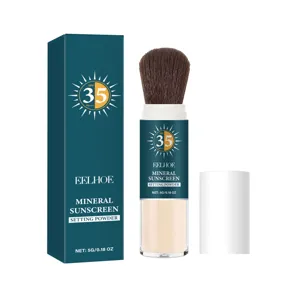 EELHOE poudre solaire minerale avec pinceau, SPF 35 controle du sebum maquillage mat.