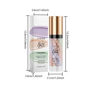 Dimensiones detalladas del frasco y la caja de la crema correctora tricolor