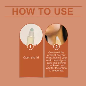 Instructional guide showing how to apply the rollerball perfume on wrists and neck.