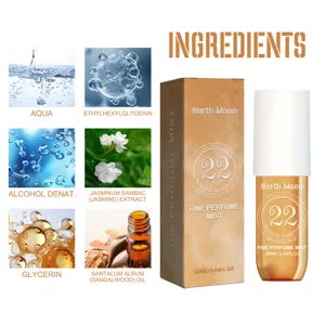 North Moon 90ml Jasmine Sandalwood fine perfume mist ingredient and product detail view.