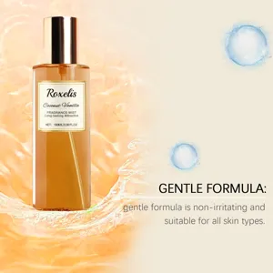 Vista dettagliata della bottiglia di acqua profumata cocco vaniglia 100ml con tappo dorato.