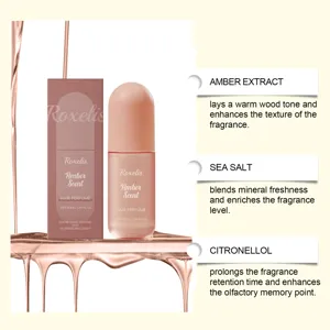 Λεπτομερής προβολή του αρώματος μαλλιών Roxelis Amber Scent και των συστατικών.